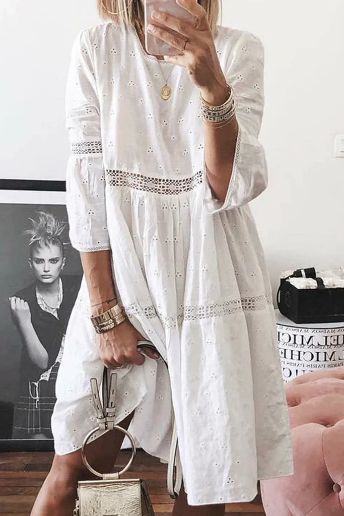 WW | Pastel-colored casual dresses with solid color patchwork and round neckline.