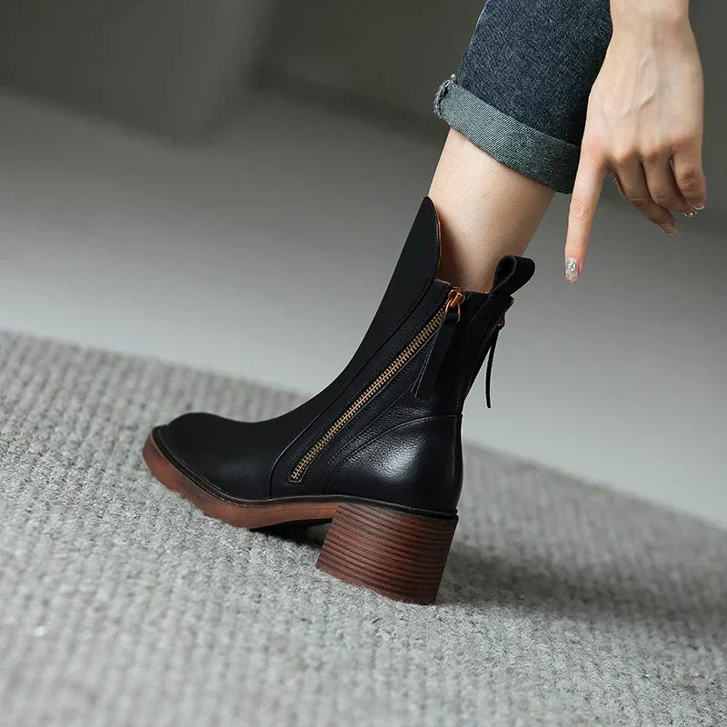 WW | Damen Weinlese Hohe Absätze Leder Stiefel