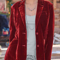 WW | geschnittener Crop - Blazer aus Samt - Rubinrot