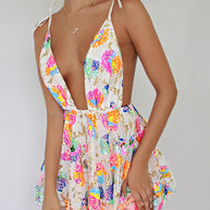 WW | Regenbogen Pailletten Offene Rücken Slip Mini Kleid