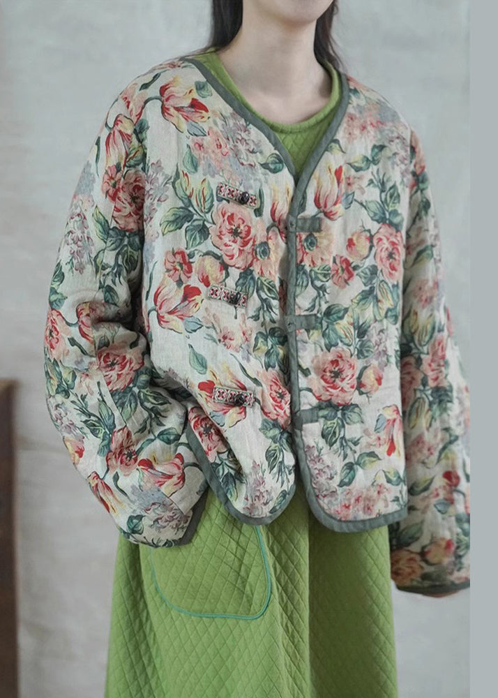 WW | Beiger Oversized Print Feine Baumwollgefüllte Damen Wintermäntel