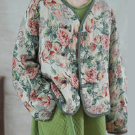 WW | Beiger Oversized Print Feine Baumwollgefüllte Damen Wintermäntel