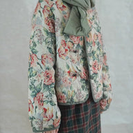 WW | Beiger Oversized Print Feine Baumwollgefüllte Damen Wintermäntel