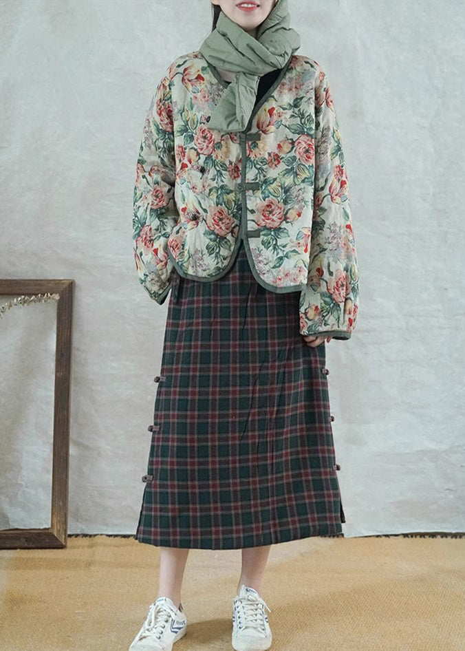 WW | Beiger Oversized Print Feine Baumwollgefüllte Damen Wintermäntel