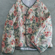 WW | Beiger Oversized Print Feine Baumwollgefüllte Damen Wintermäntel