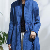 WW | Blaue Schleifenknopf Kordelzug Trenchcoats mit langen Ärmeln