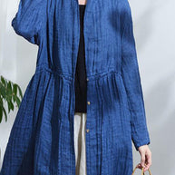 WW | Blaue Schleifenknopf Kordelzug Trenchcoats mit langen Ärmeln