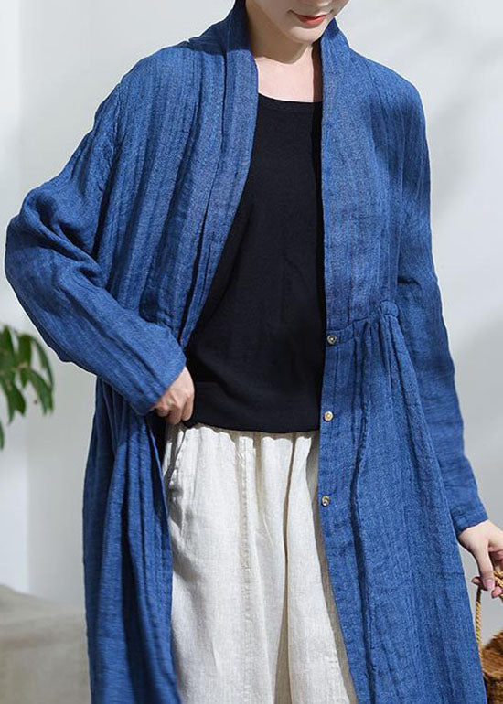 WW | Blaue Schleifenknopf Kordelzug Trenchcoats mit langen Ärmeln