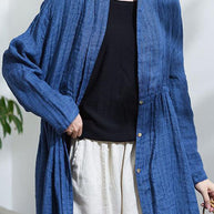 WW | Blaue Schleifenknopf Kordelzug Trenchcoats mit langen Ärmeln