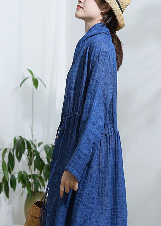 WW | Blaue Schleifenknopf Kordelzug Trenchcoats mit langen Ärmeln