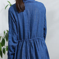 WW | Blaue Schleifenknopf Kordelzug Trenchcoats mit langen Ärmeln