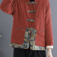 WW | Ziegelrot Dicke Fleece Wolle Gefütterte Cordjacken Winter