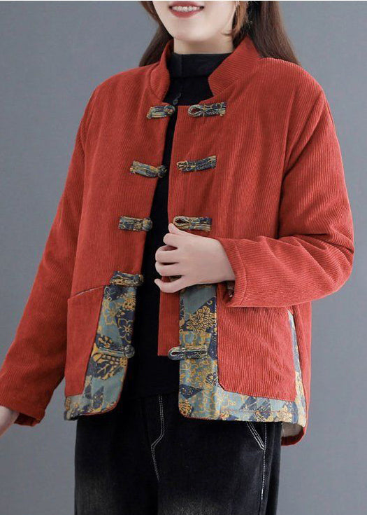 WW | Ziegelrot Dicke Fleece Wolle Gefütterte Cordjacken Winter