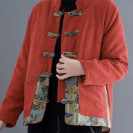 WW | Ziegelrot Dicke Fleece Wolle Gefütterte Cordjacken Winter