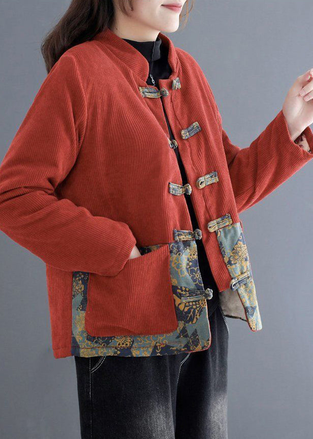 WW | Ziegelrot Dicke Fleece Wolle Gefütterte Cordjacken Winter