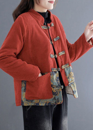 WW | Ziegelrot Dicke Fleece Wolle Gefütterte Cordjacken Winter