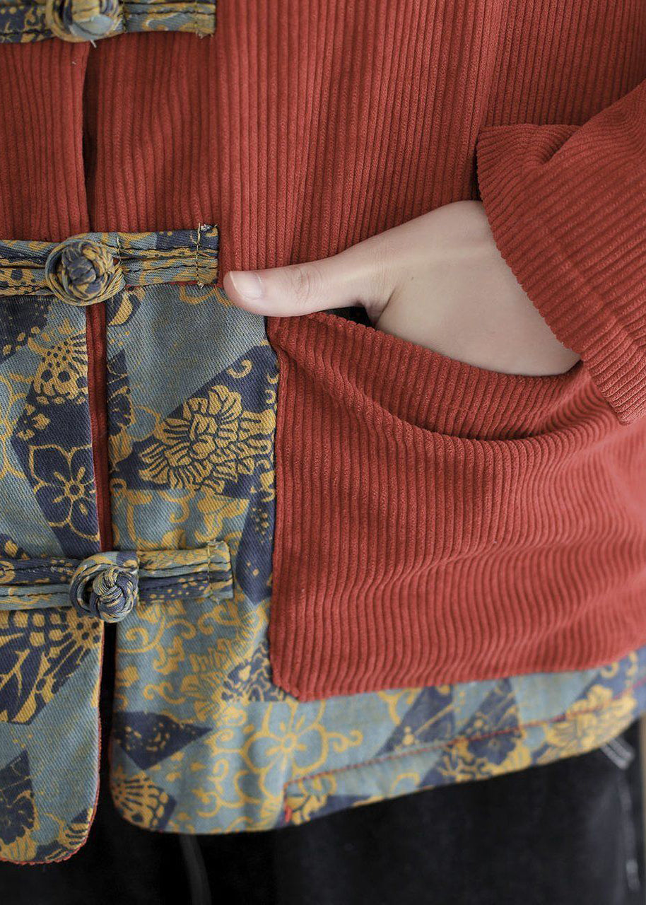 WW | Ziegelrot Dicke Fleece Wolle Gefütterte Cordjacken Winter