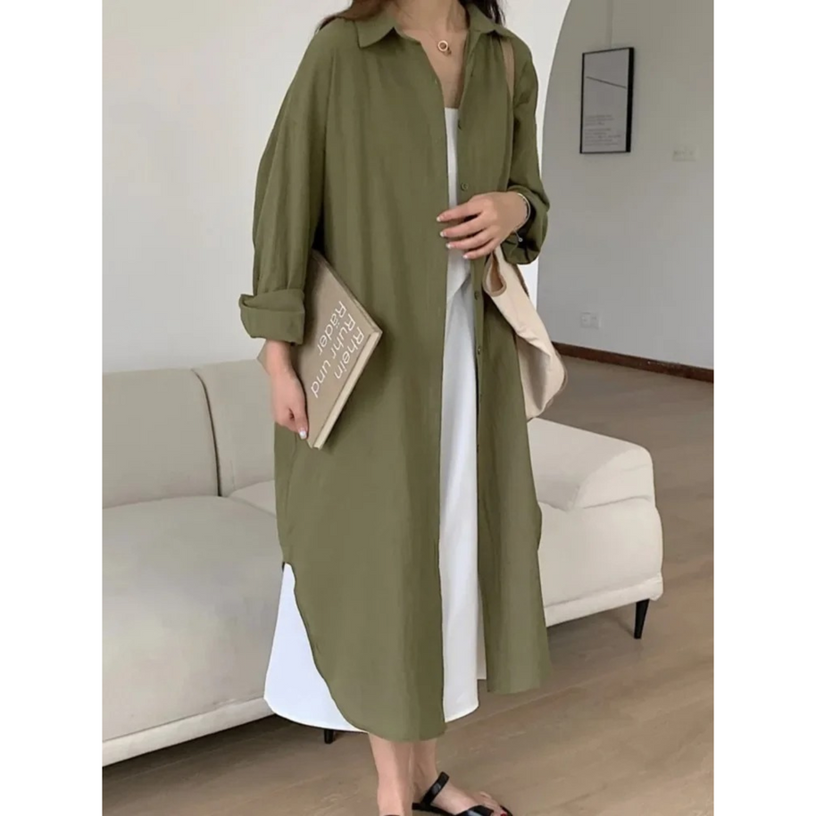 WW | Vintage Halbarm Hemdkleid Leinen und Baumwolle