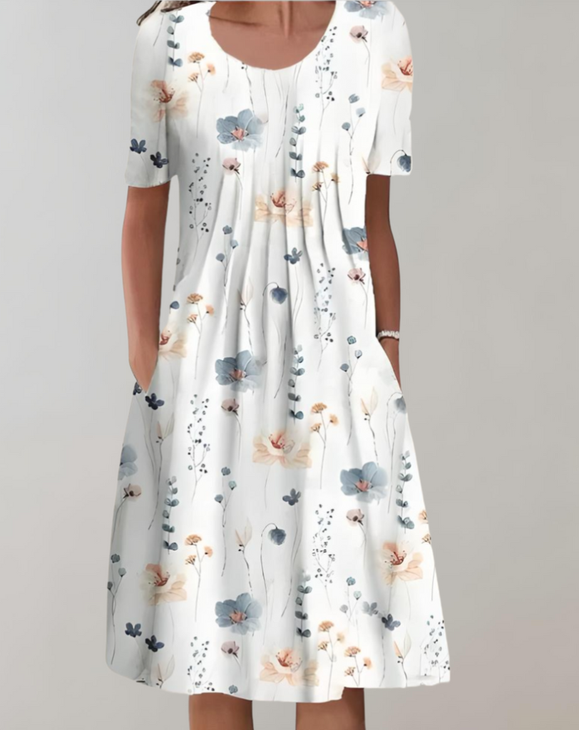 WW | Kurze Ärmel, Lockeres Midikleid mit Blumenmuster und Taschen