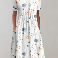 WW | Sommerkleid V-Ausschnitt Blumenmuster Leichtes Freizeitkleid