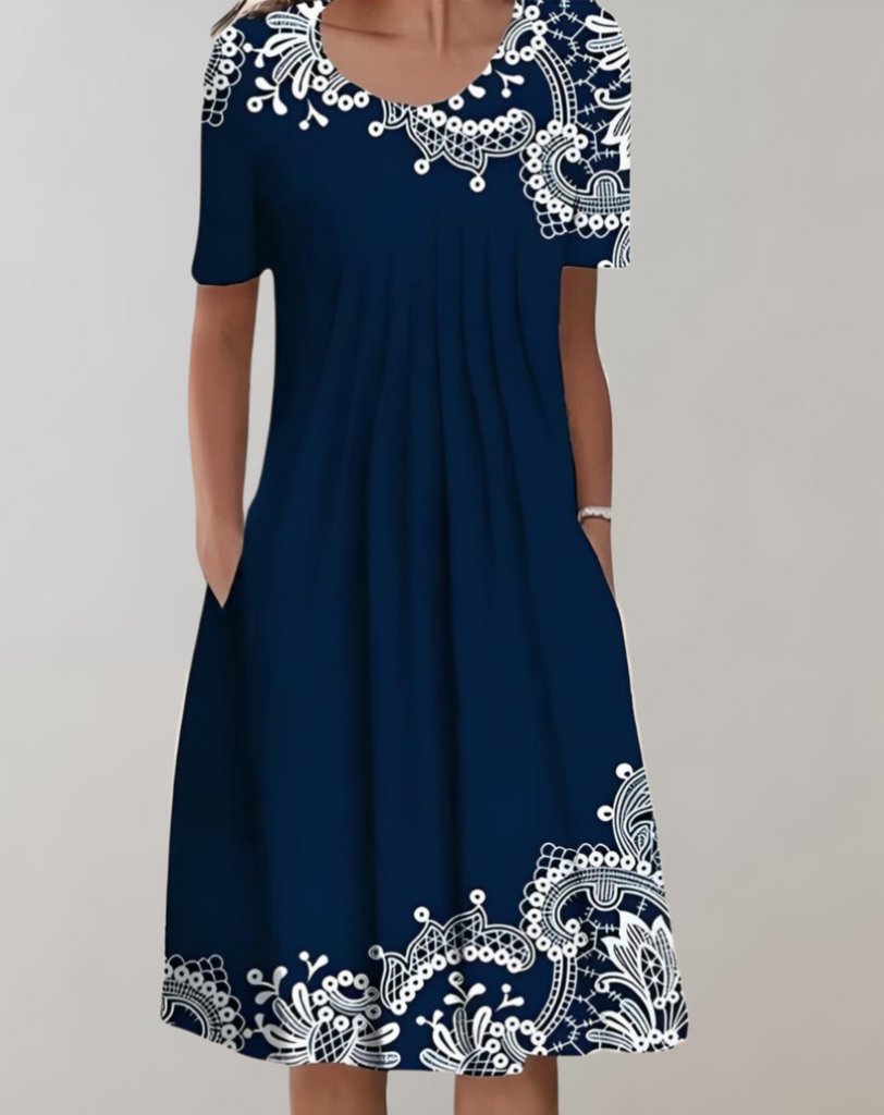 WW | Kurze Ärmel, Lockeres Midikleid mit Blumenmuster und Taschen