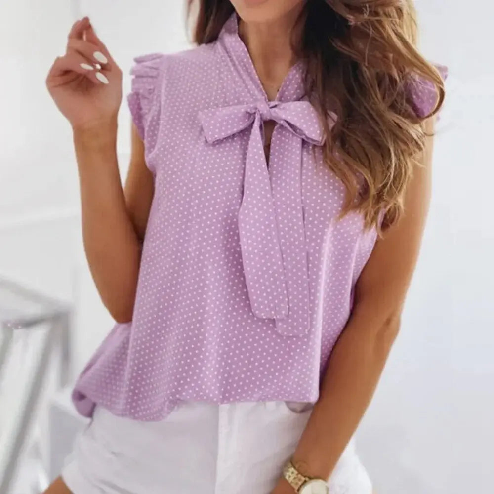 WW | Gepunktete Bluse mit Schleife für Damen