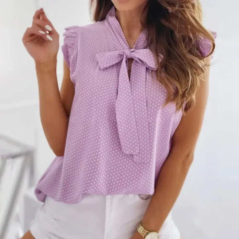 WW | Gepunktete Bluse mit Schleife für Damen