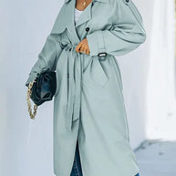 Klassischer Revers Langer Trenchcoat Winddichter Mantel mit Gürtel