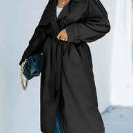 Klassischer Revers Langer Trenchcoat Winddichter Mantel mit Gürtel
