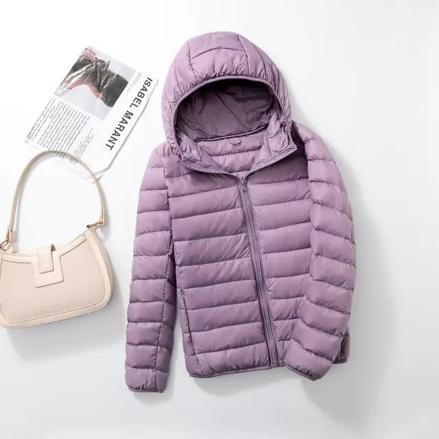 Hellviolett Daunenmäntel mit Kapuze