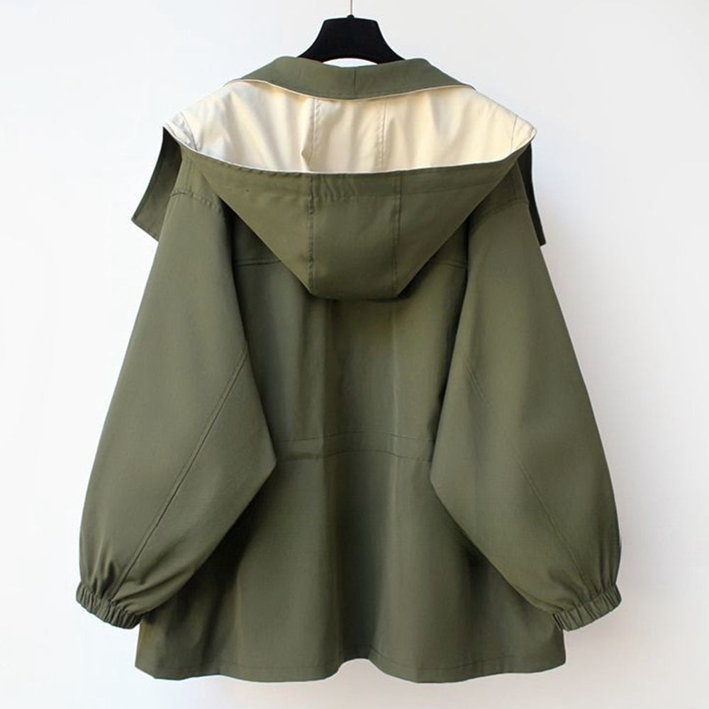 W&W Mode | Mittellange, taillierte Windjacke für Damen mit Kapuze und Reißverschluss