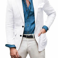 WW | Herren Leinen Blazer Strand Hochzeit Lässig Tailored Fit Solide Farbe Einreihig Zwei Knöpfe