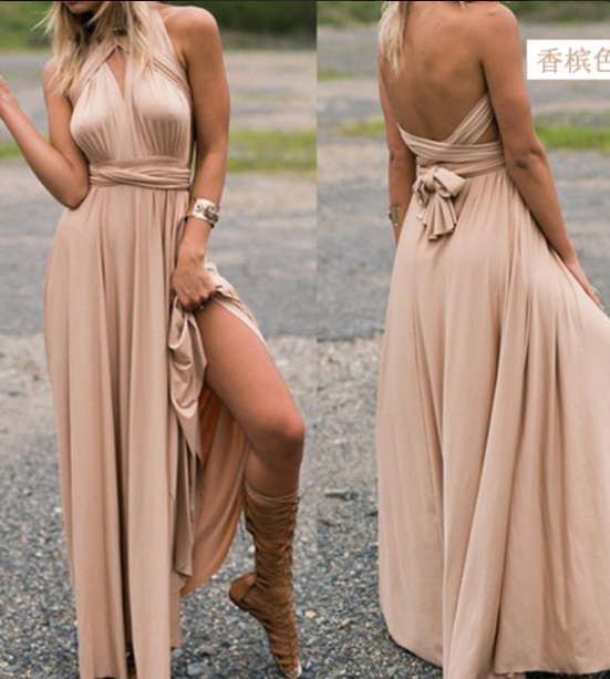 WW | Elegantes Rückenfreies Multiwrap Abendkleid Lang