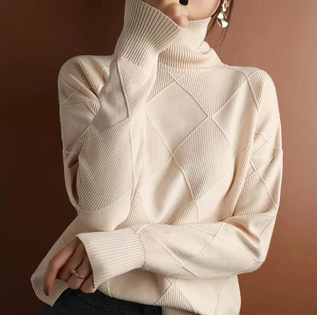 Lose weiß rollkragenpullover 