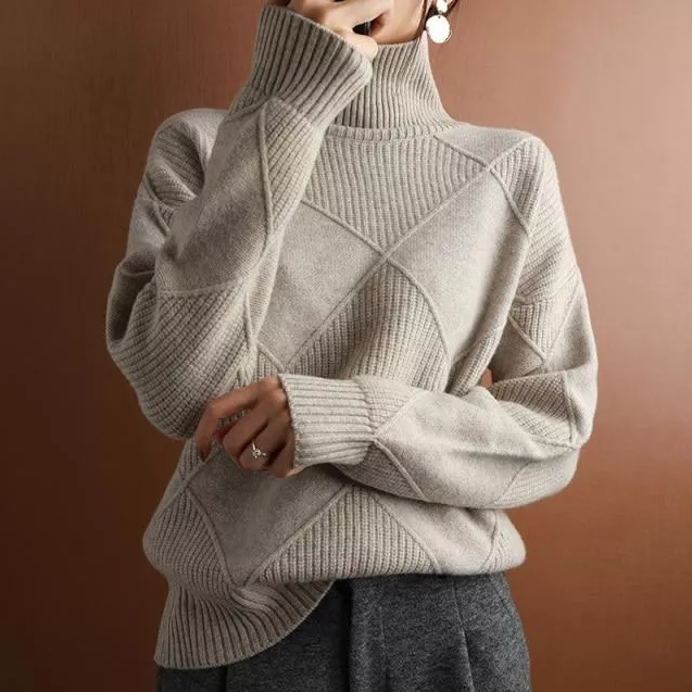 Lose grau rollkragenpullover 