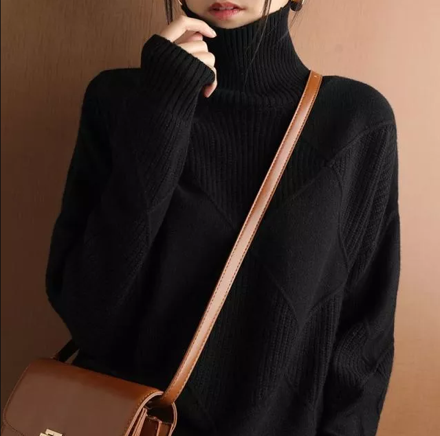 Lose schwarz rollkragenpullover 