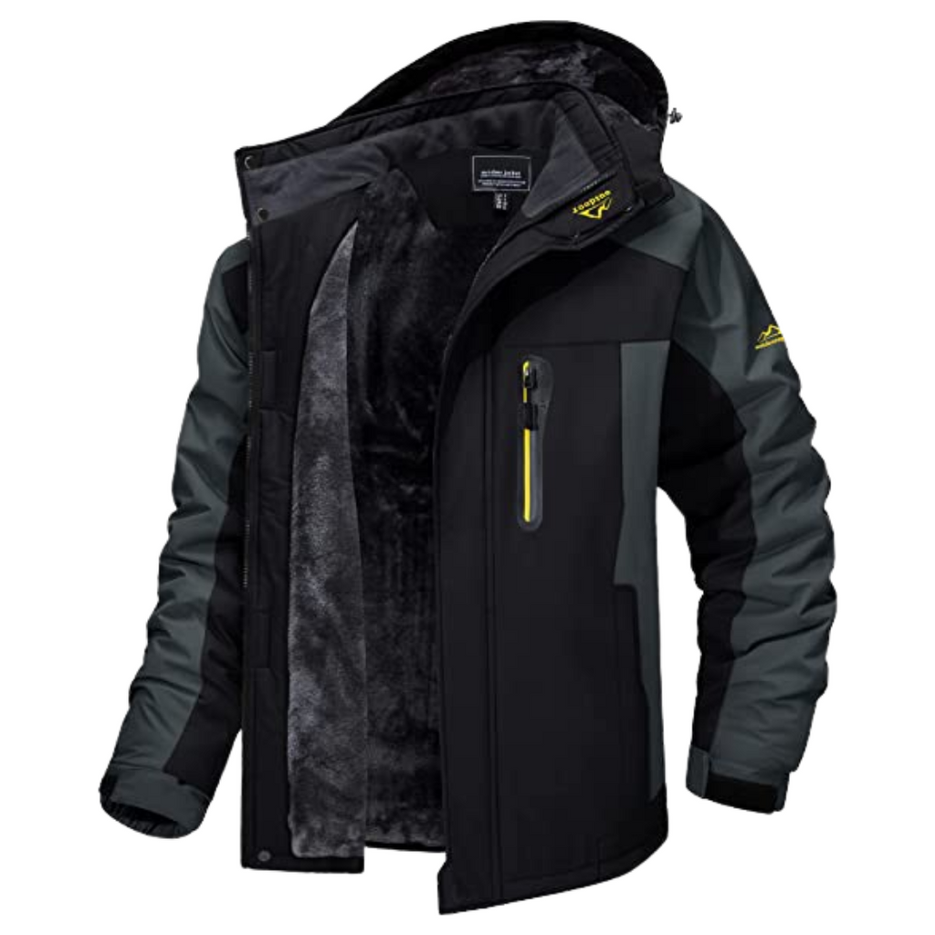 Schwarz wind- und wasserdichte outdoor-jacke