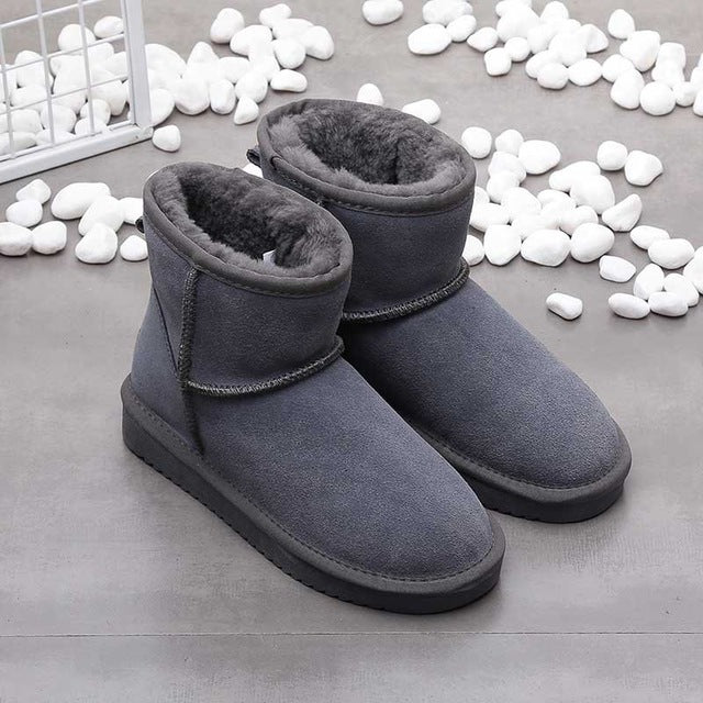 Grau echtleder schneestiefel