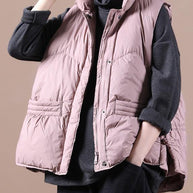 WW | rosa Daunenmantel Winter Lockere Passform Damen Parka Stehkragen mit Reißverschluss Jacken