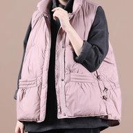 WW | rosa Daunenmantel Winter Lockere Passform Damen Parka Stehkragen mit Reißverschluss Jacken