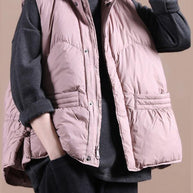 WW | rosa Daunenmantel Winter Lockere Passform Damen Parka Stehkragen mit Reißverschluss Jacken