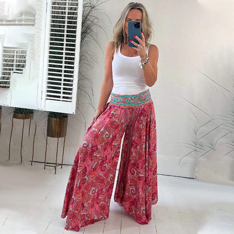 WW | Hose Paisley Print Fließend Boho Hose Sommerhose für Damen