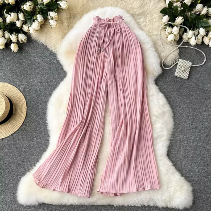 W&W Mode | Hosenbeine Elastische Sommerhose mit Bundfalten für Frauen