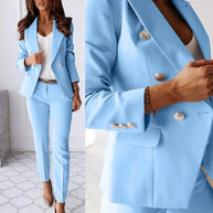 Damen elegantes Business-Anzug-Set mit doppelter Knopfleiste und schmaler Passform WW