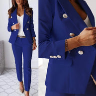 Damen elegantes Business-Anzug-Set mit doppelter Knopfleiste und schmaler Passform WW