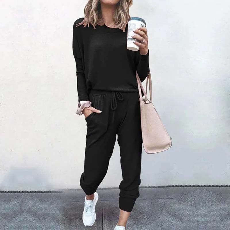 WW | Jogginganzug Bequeme Passform Langarm Zu Oberteil & Jogginghosen mit Kordelzug und Taschen