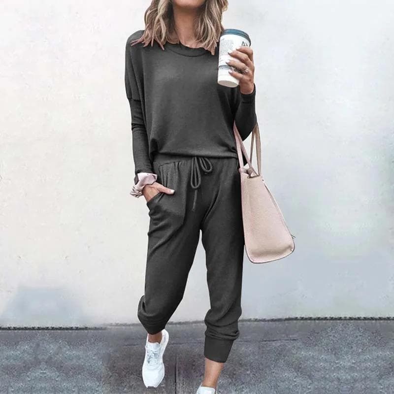 WW | Jogginganzug Bequeme Passform Langarm Zu Oberteil & Jogginghosen mit Kordelzug und Taschen