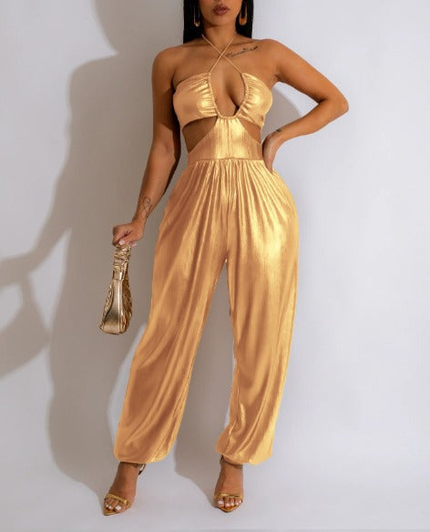 WW | Gold Jumpsuit mit Ausschnitten