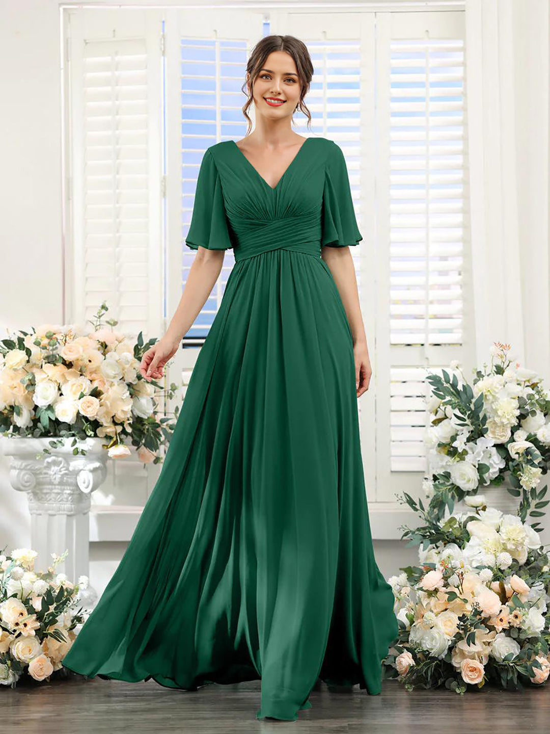 Damen Chiffonkleid mit V-Ausschnitt und fließender Passform