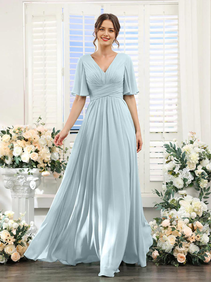 Damen Chiffonkleid mit V-Ausschnitt und fließender Passform